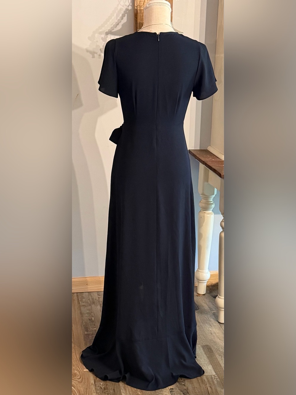 Altar'd State Navy Blue V-Neck Wrap Midi Dress with Side Tie - Picture 3 of 4